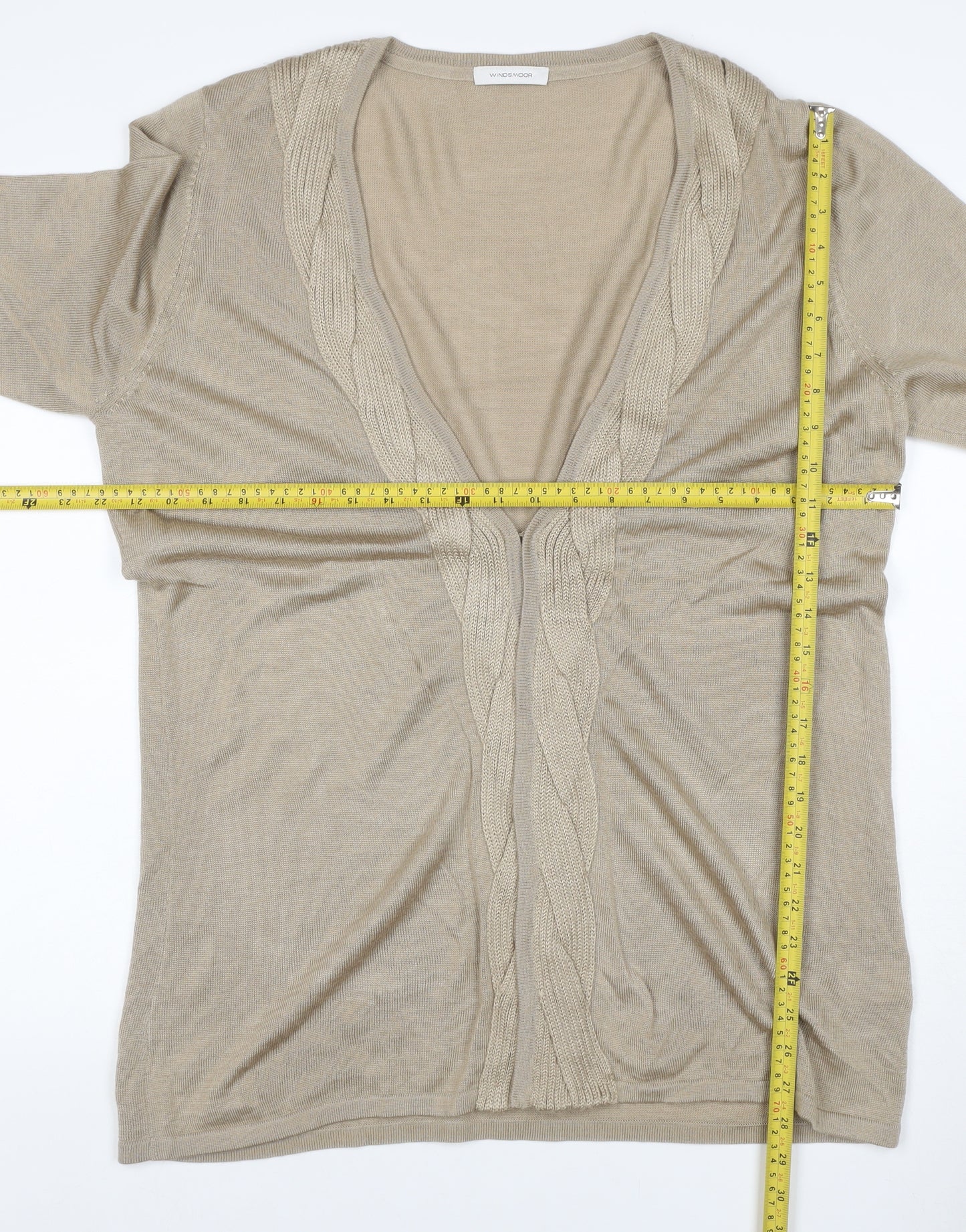 Windsmoor Women’s Beige L Open Cable-Knit V-Neck Longline Cardigan