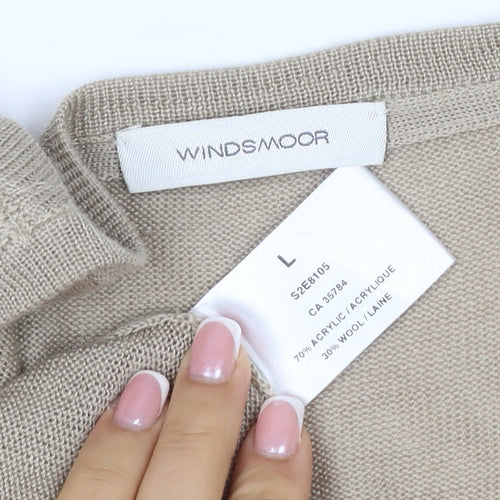 Windsmoor Women’s Beige L Open Cable-Knit V-Neck Longline Cardigan
