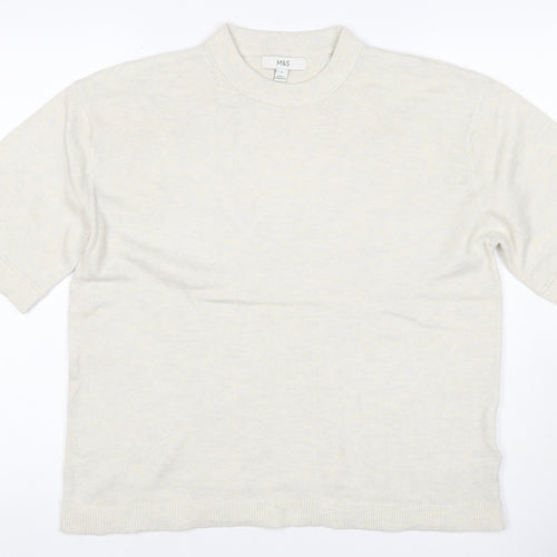 Marks and Spencer Women Ivory M Short Sleeve Crew Neck Fine Knit Jumper
