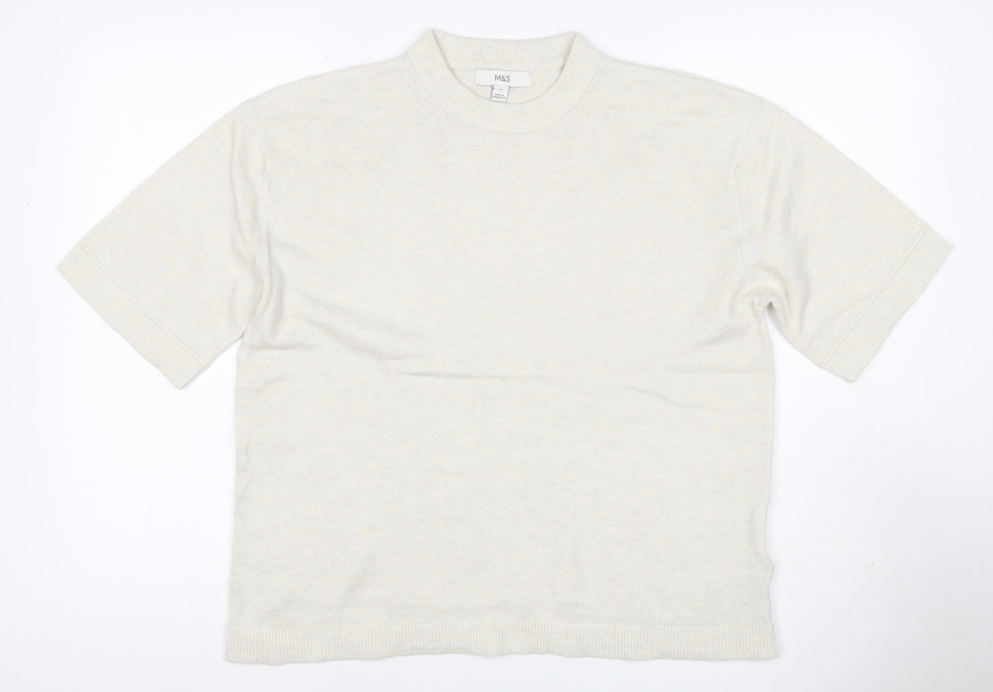Marks and Spencer Women Ivory M Short Sleeve Crew Neck Fine Knit Jumper