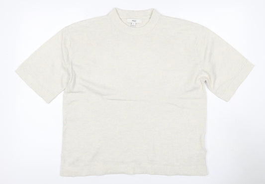 Marks and Spencer Women Ivory M Short Sleeve Crew Neck Fine Knit Jumper