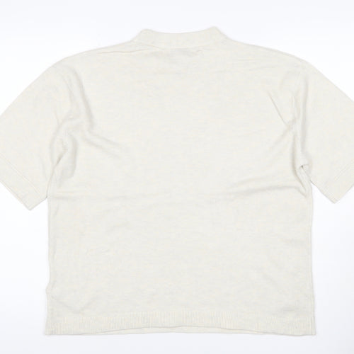 Marks and Spencer Women Ivory M Short Sleeve Crew Neck Fine Knit Jumper