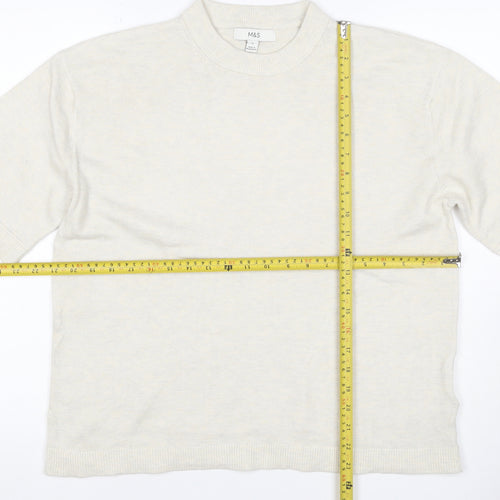Marks and Spencer Women Ivory M Short Sleeve Crew Neck Fine Knit Jumper