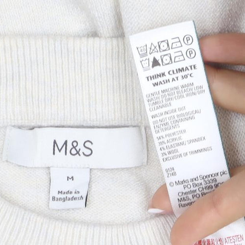 Marks and Spencer Women Ivory M Short Sleeve Crew Neck Fine Knit Jumper