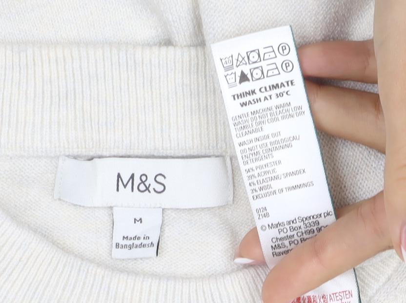 Marks and Spencer Women Ivory M Short Sleeve Crew Neck Fine Knit Jumper