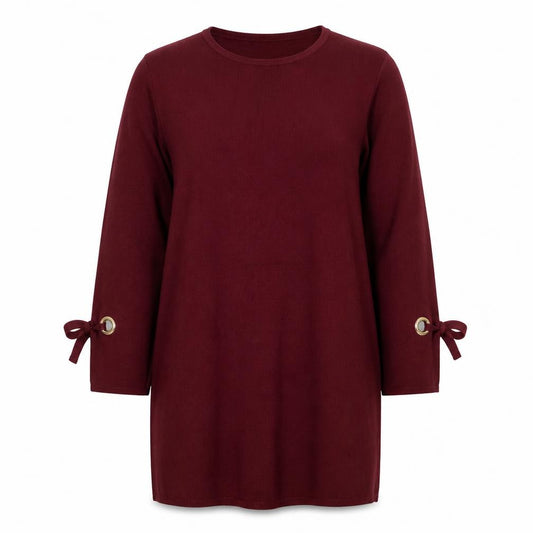 Front view of Yumi Women Red S Knit Jumper Dress Long Sleeve Tie Cuffs