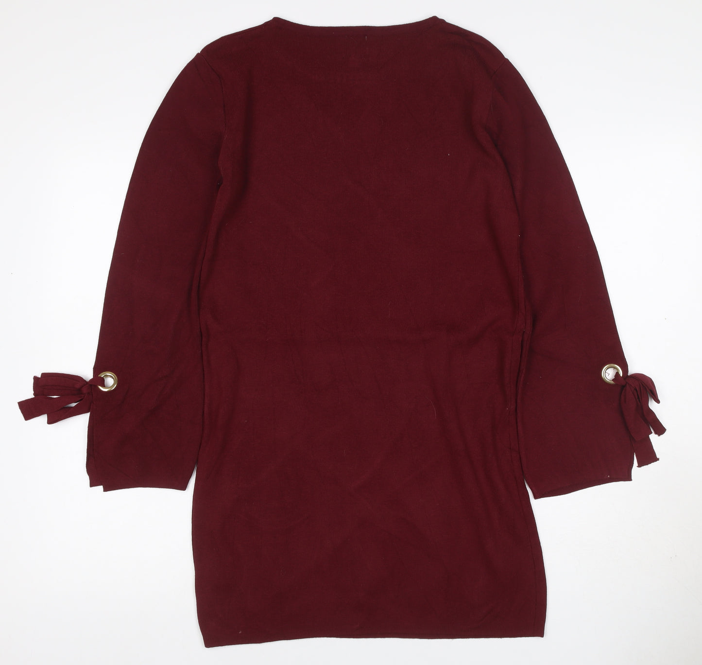 Yumi Women Red S Knit Jumper Dress Long Sleeve Tie Cuffs