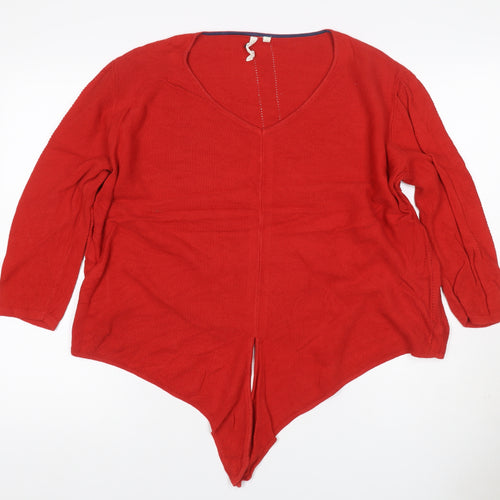 White Stuff Women Red UK 12 V-Neck Cotton Knit Pullover Jumper