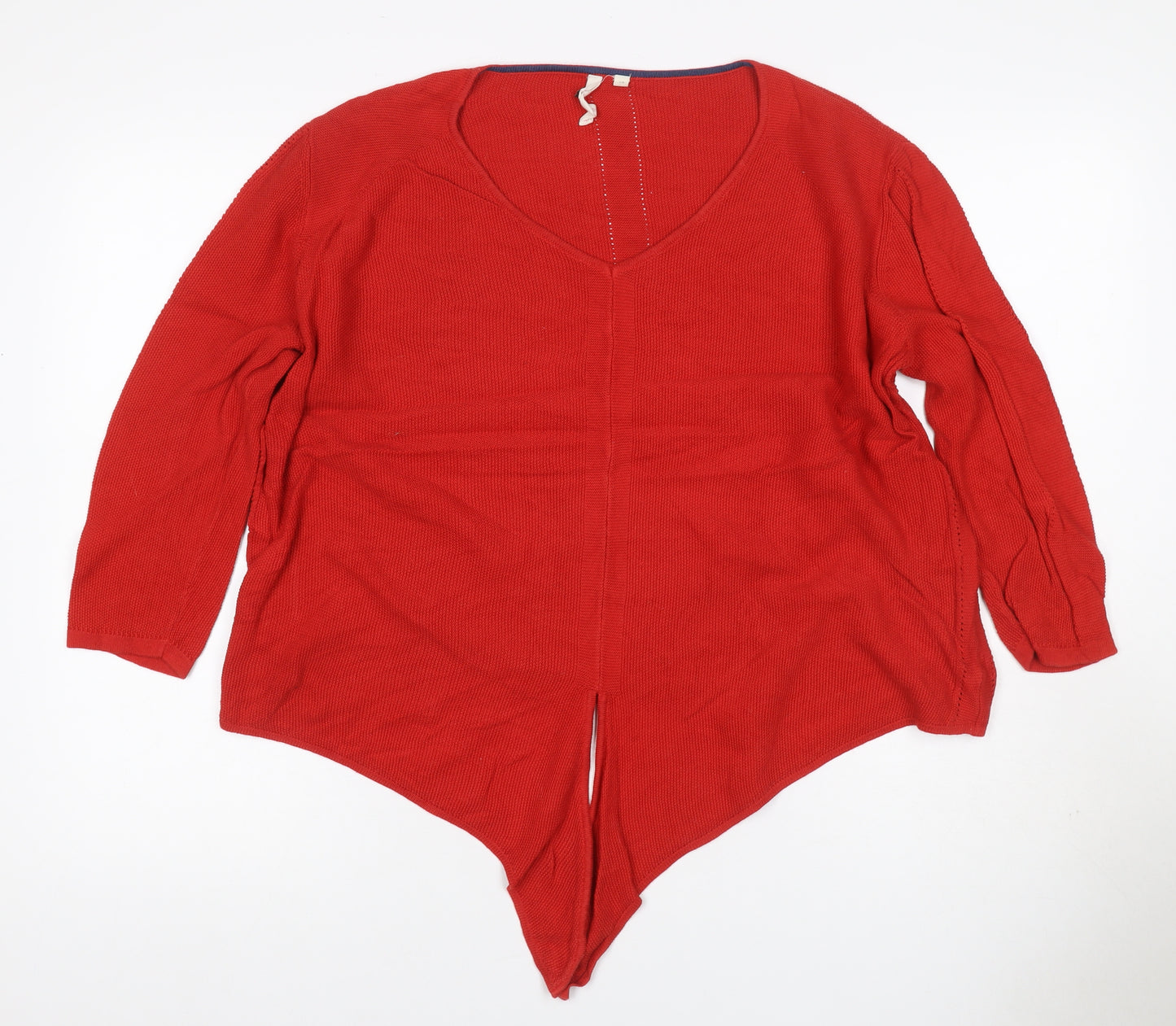 White Stuff Women Red UK 12 V-Neck Cotton Knit Pullover Jumper