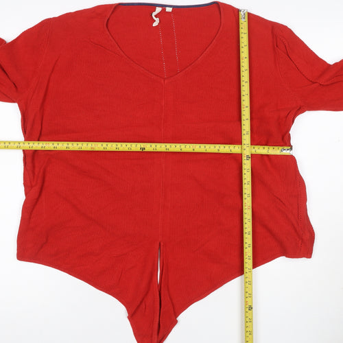 White Stuff Women Red UK 12 V-Neck Cotton Knit Pullover Jumper