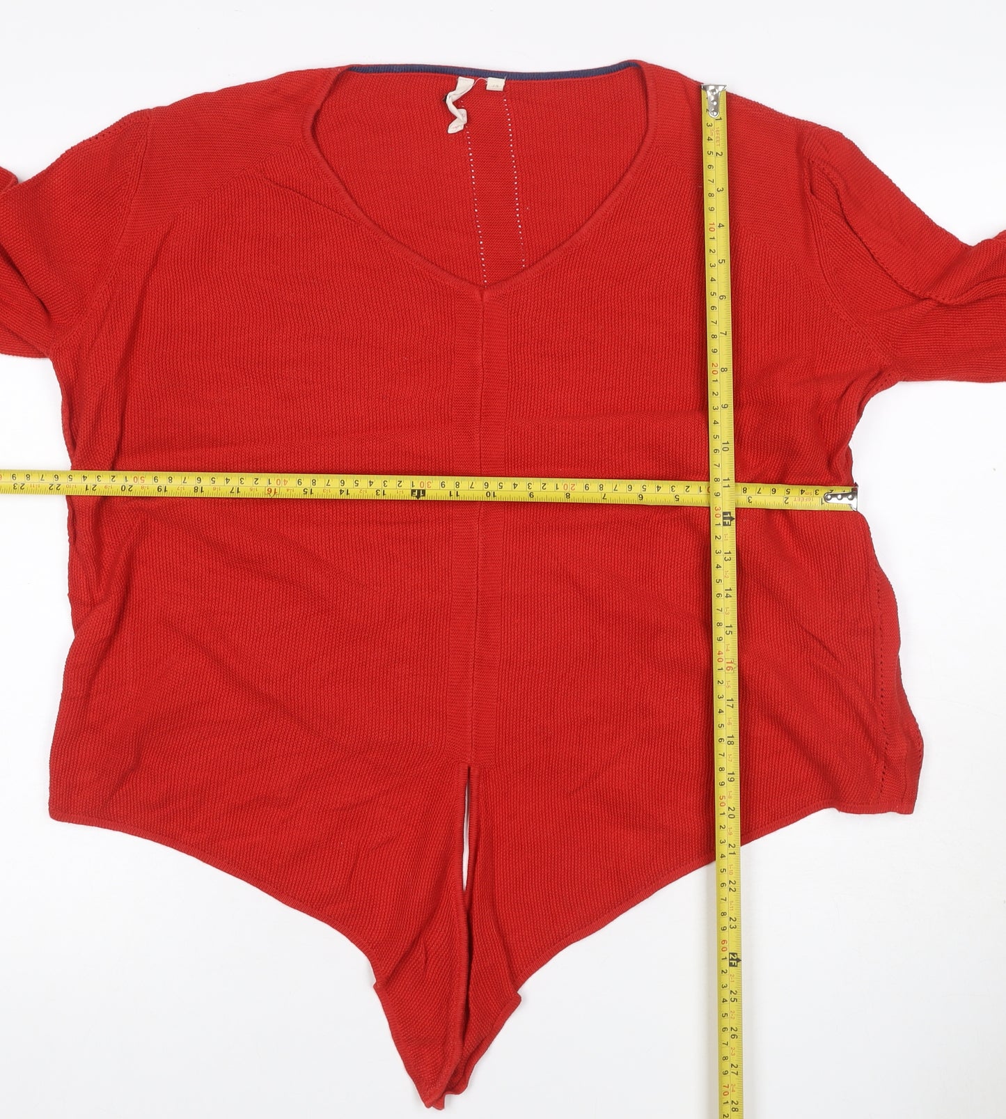 White Stuff Women Red UK 12 V-Neck Cotton Knit Pullover Jumper
