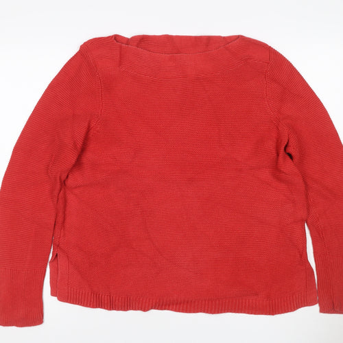 White Stuff Women’s Red UK 14 Cotton Knit Boat Neck Jumper Pockets
