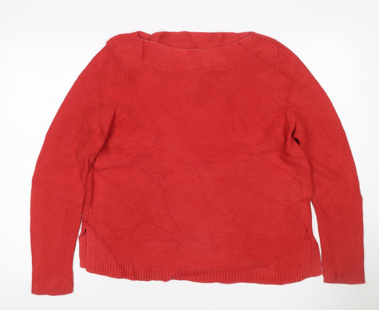 White Stuff Women’s Red UK 14 Cotton Knit Boat Neck Jumper Pockets