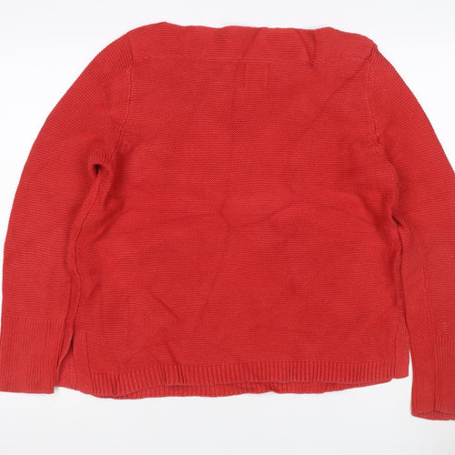 White Stuff Women’s Red UK 14 Cotton Knit Boat Neck Jumper Pockets