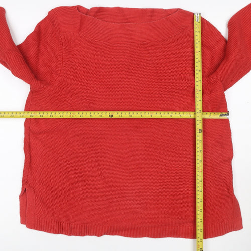 White Stuff Women’s Red UK 14 Cotton Knit Boat Neck Jumper Pockets