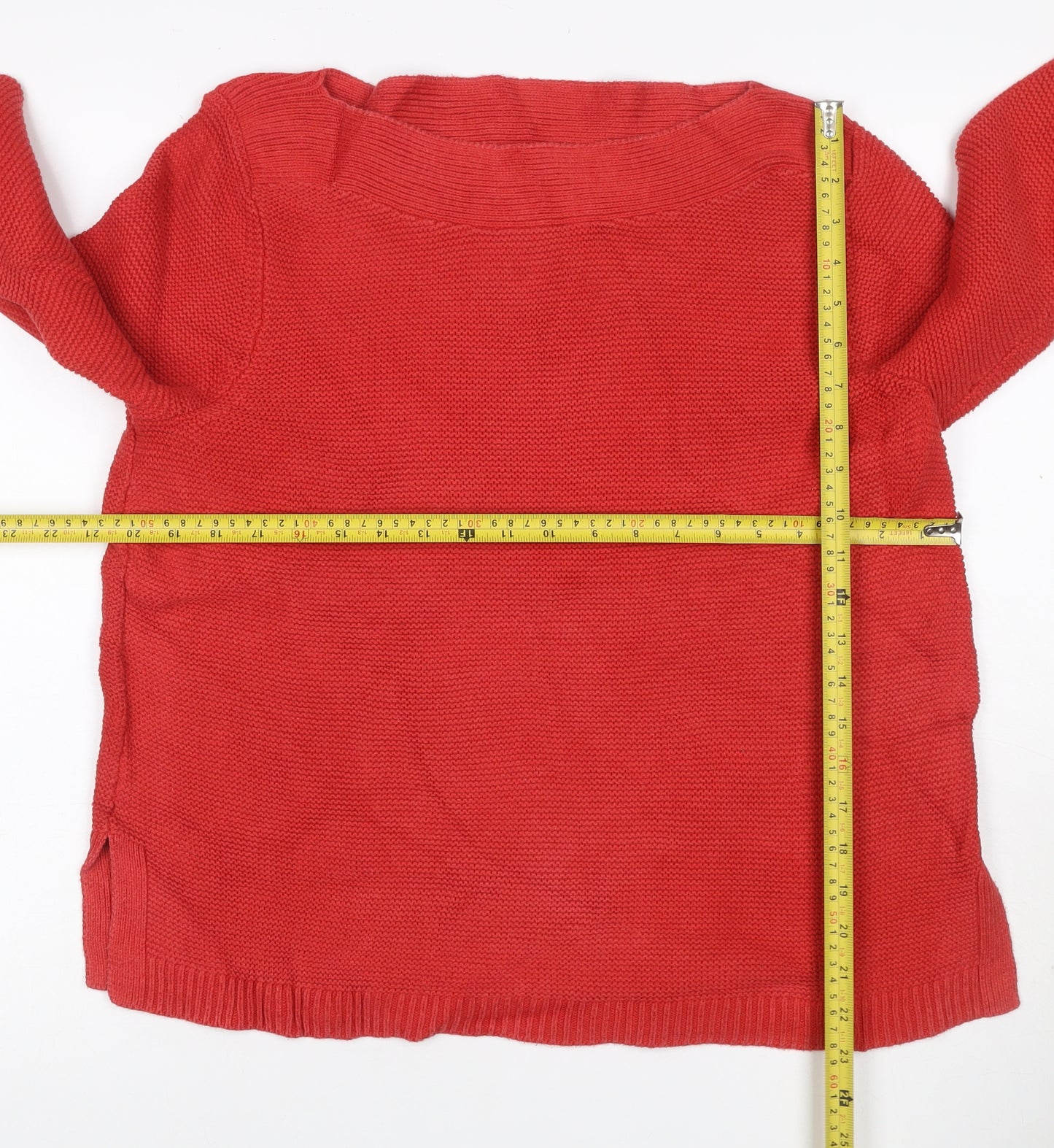 White Stuff Women’s Red UK 14 Cotton Knit Boat Neck Jumper Pockets