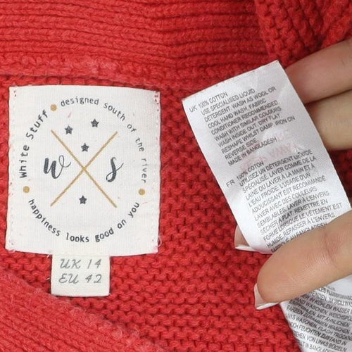 White Stuff Women’s Red UK 14 Cotton Knit Boat Neck Jumper Pockets