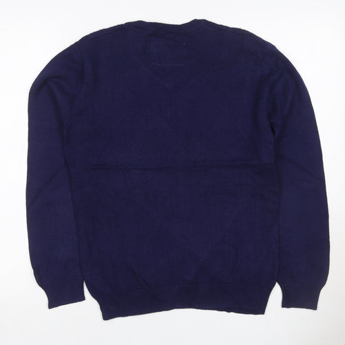 Tulchan Women Navy M Cable-Knit V-Neck Cotton Pullover Jumper
