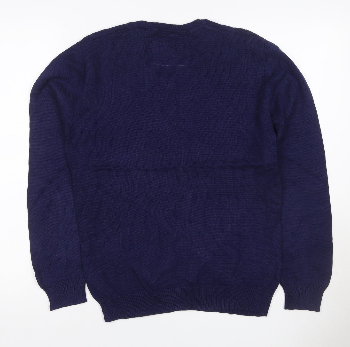 Tulchan Women Navy M Cable-Knit V-Neck Cotton Pullover Jumper