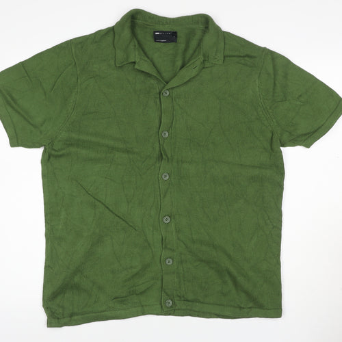 ASOS Design Men’s Green L Short Sleeve Cotton Button Cardigan Collared