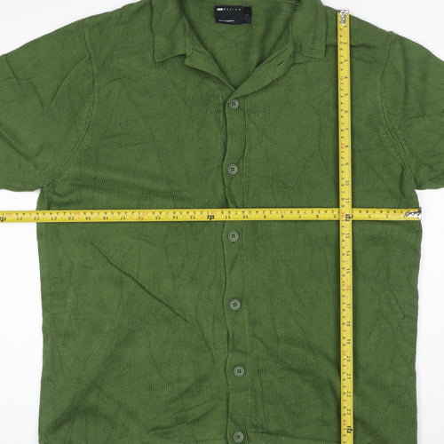 ASOS Design Men’s Green L Short Sleeve Cotton Button Cardigan Collared