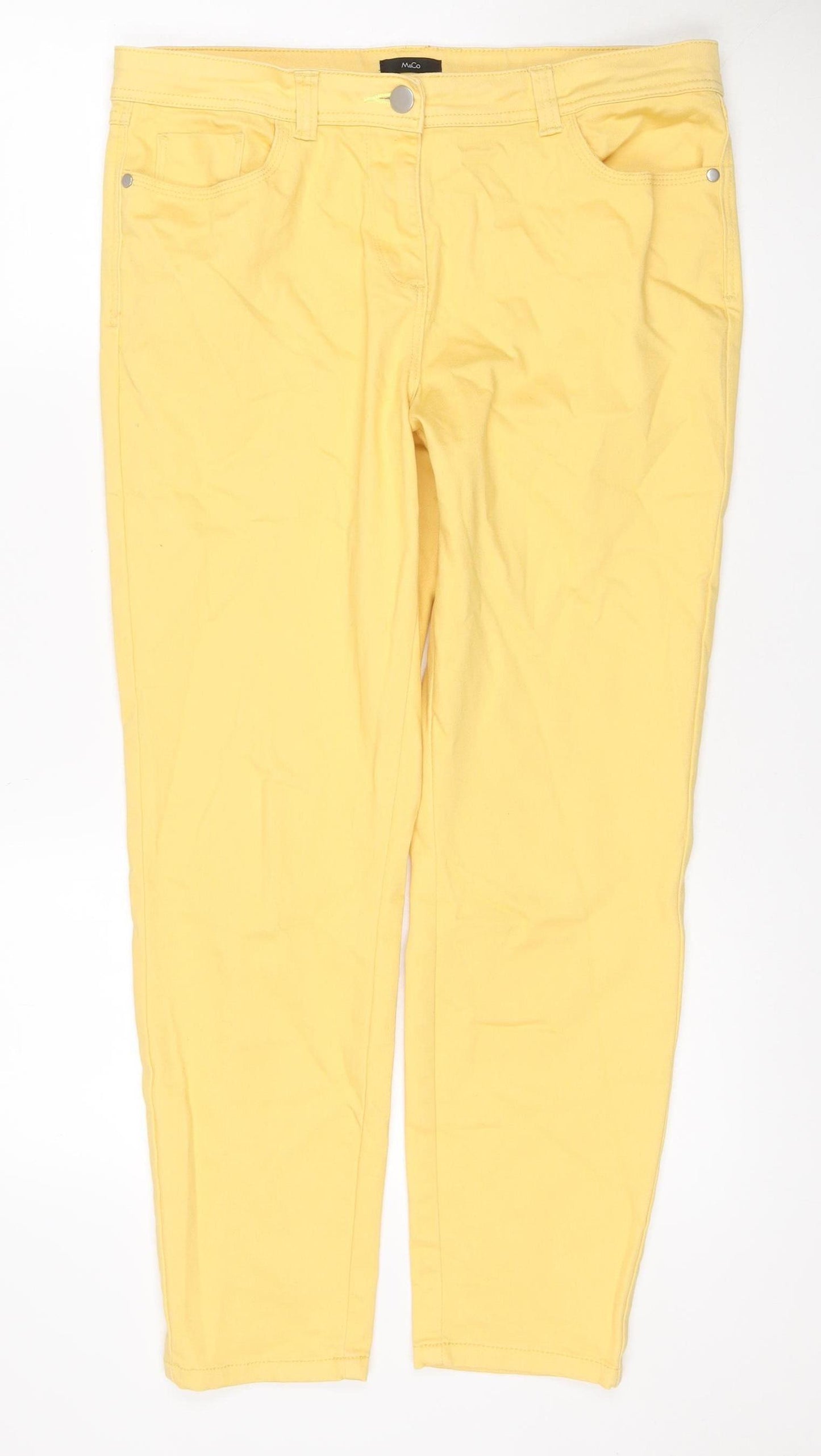 M&Co Women Yellow Size 14 Straight Stretch 5-Pocket Jeans