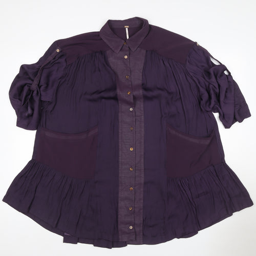 Free People Women Purple XS Bohemian Pleated Shirt Dress
