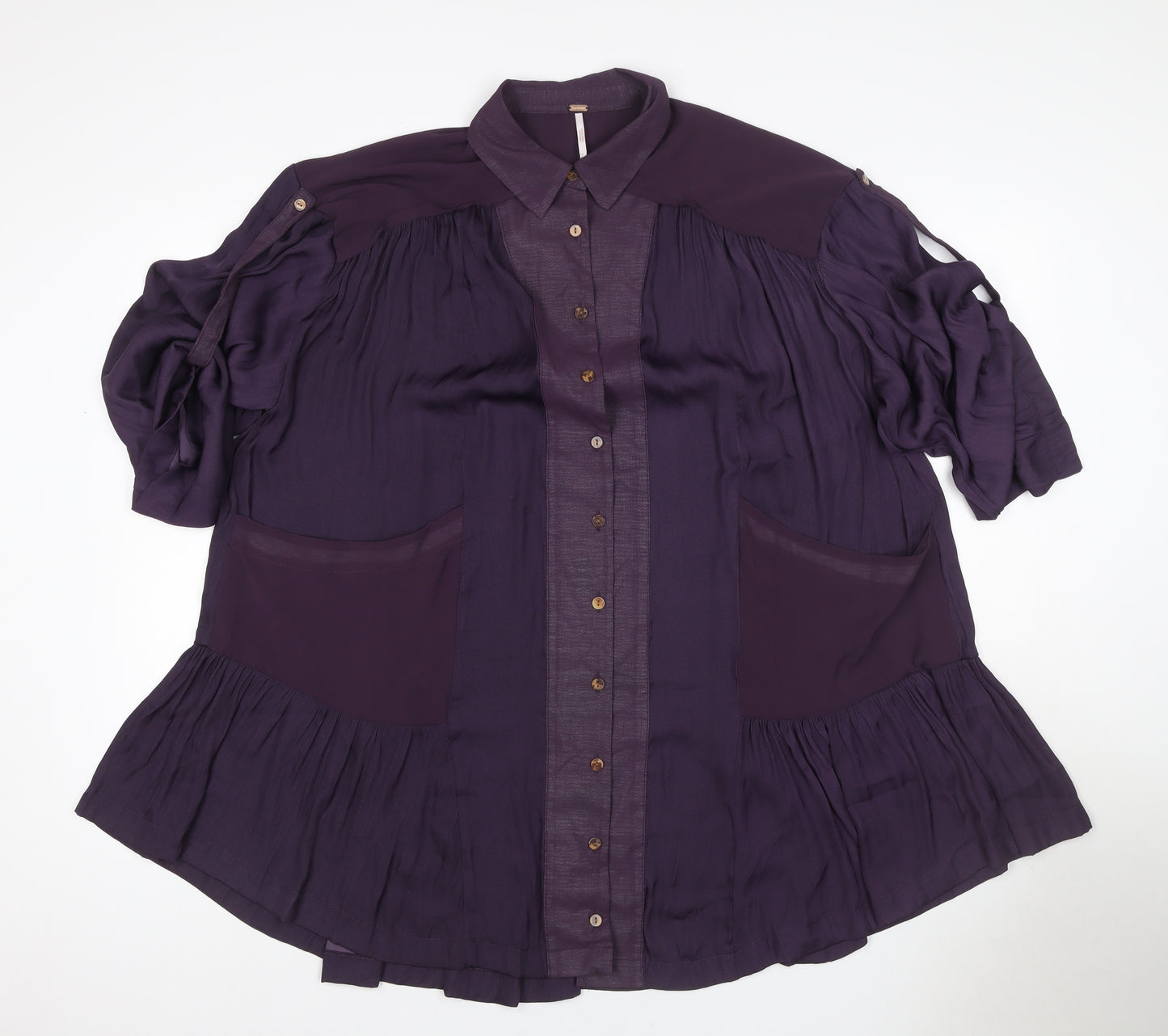 Free People Women Purple XS Bohemian Pleated Shirt Dress