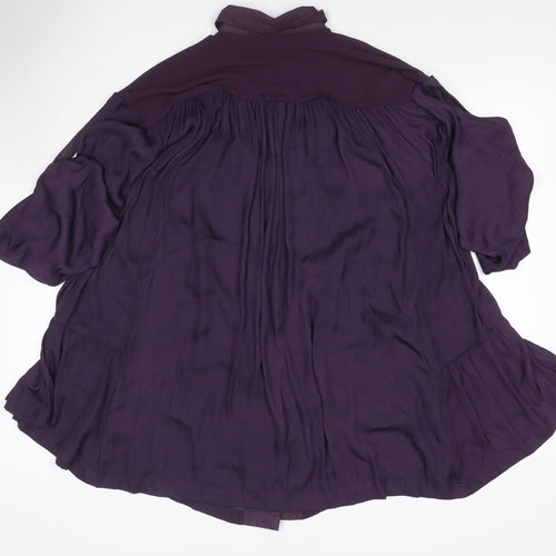 Free People Women Purple XS Bohemian Pleated Shirt Dress