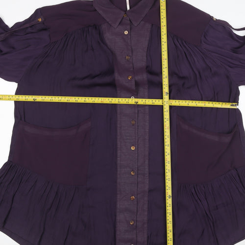 Free People Women Purple XS Bohemian Pleated Shirt Dress