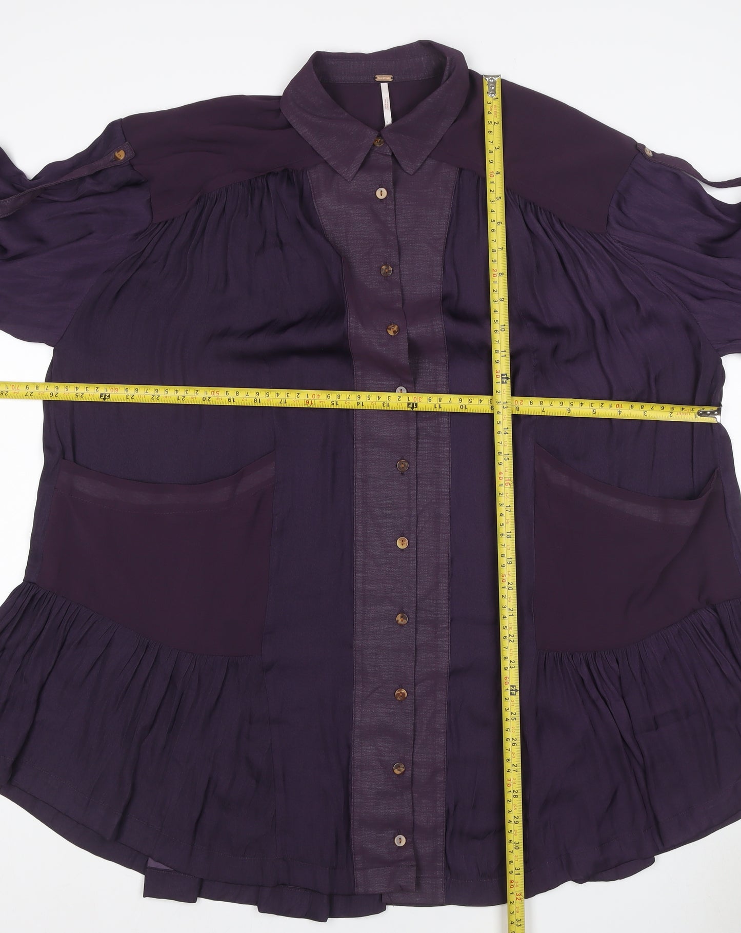 Free People Women Purple XS Bohemian Pleated Shirt Dress