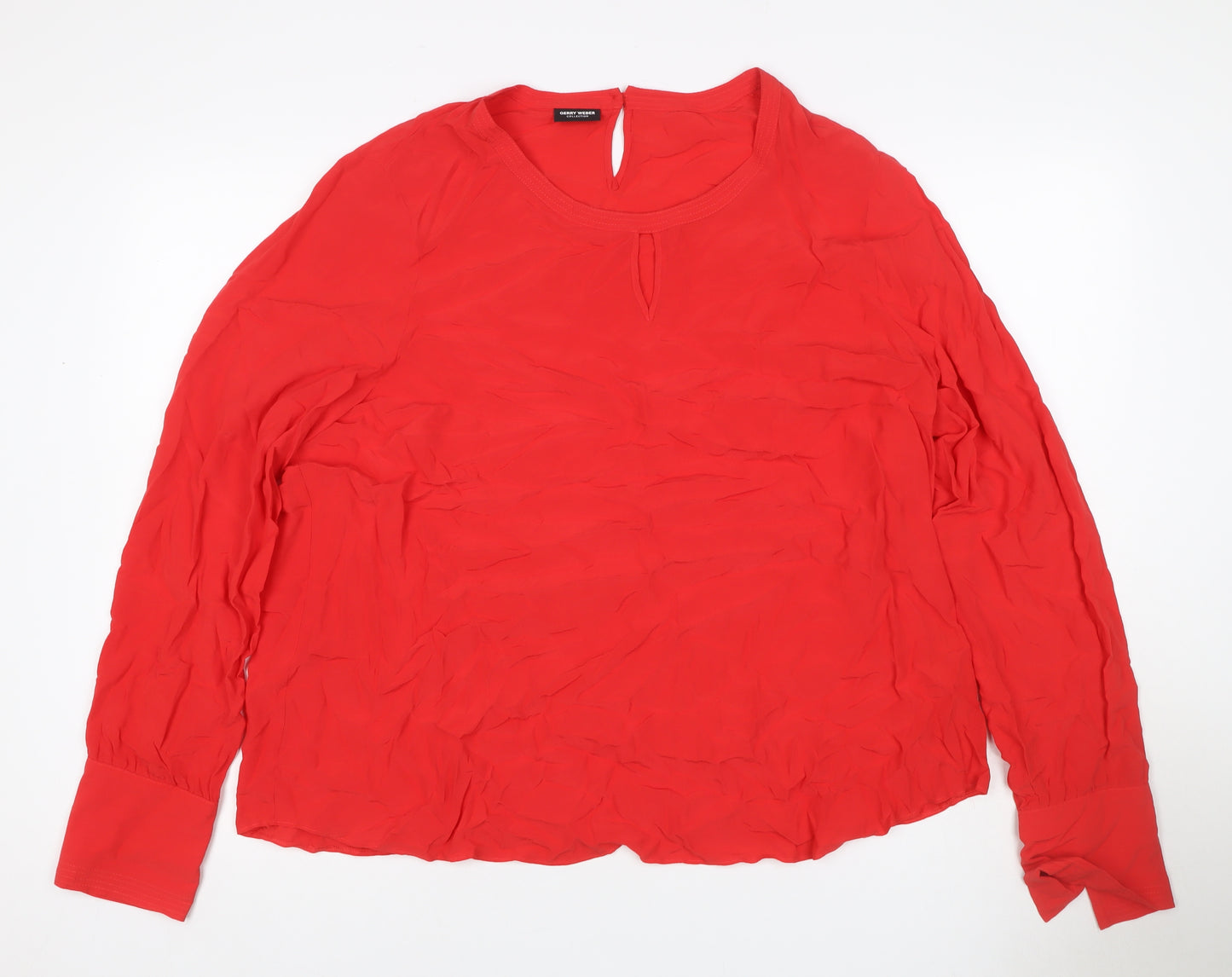 Gerry Weber Women Red UK 22 Viscose Long Sleeve Keyhole Blouse