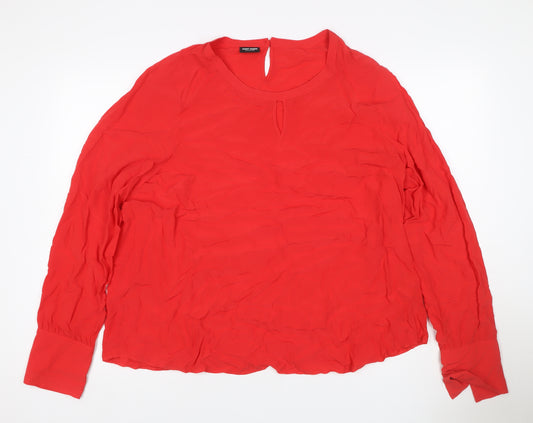 Gerry Weber Women Red UK 22 Viscose Long Sleeve Keyhole Blouse