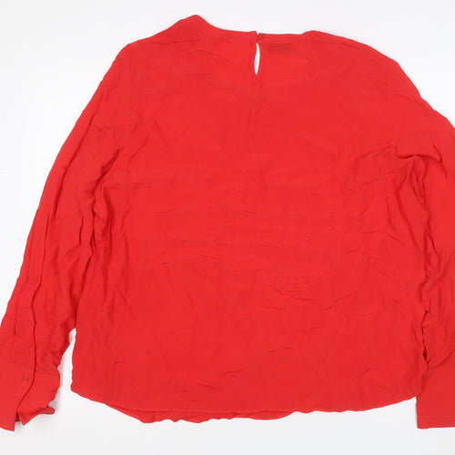 Gerry Weber Women Red UK 22 Viscose Long Sleeve Keyhole Blouse