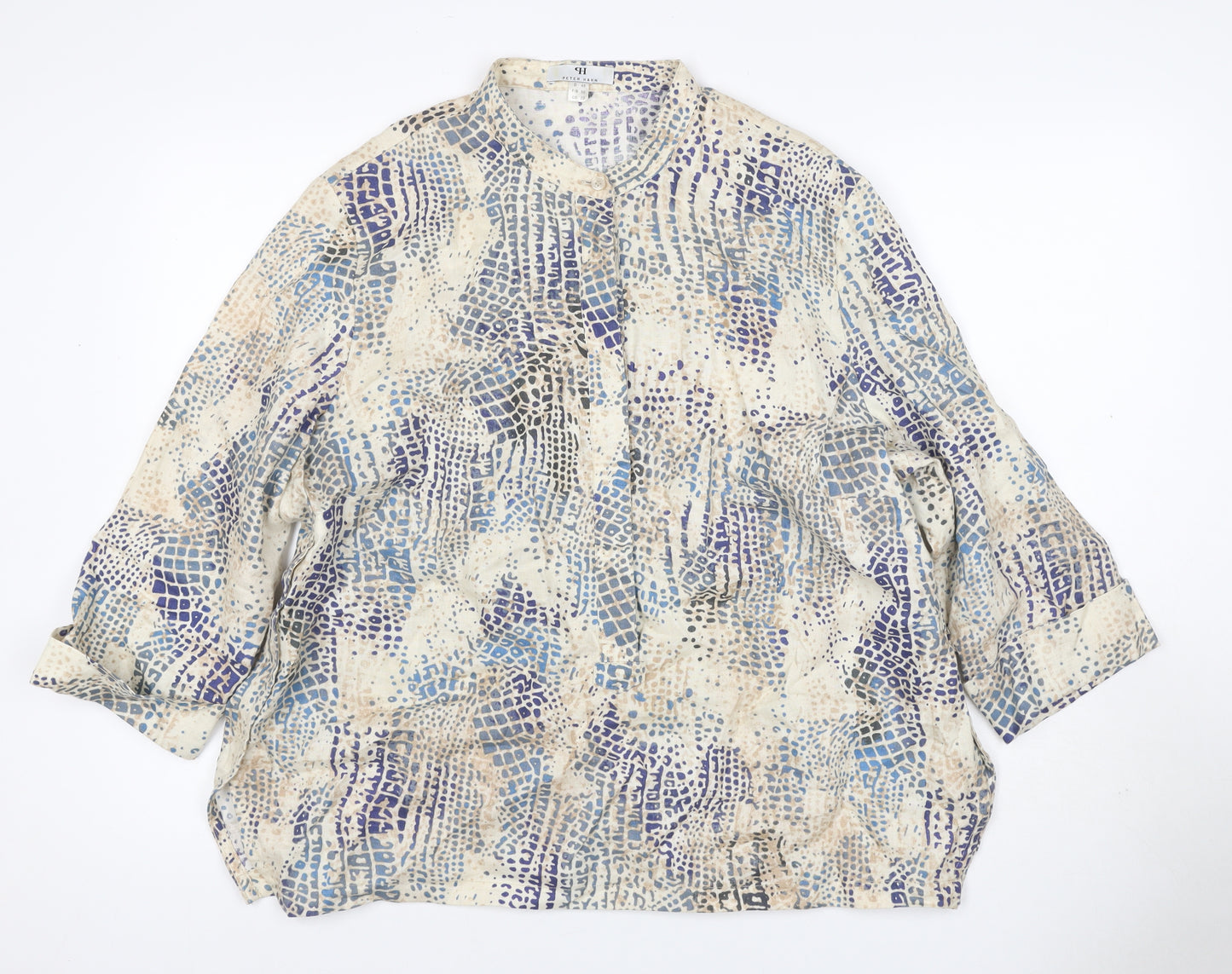 Peter Hahn Women Multicoloured UK 22 Linen 3/4 Sleeve Blouse