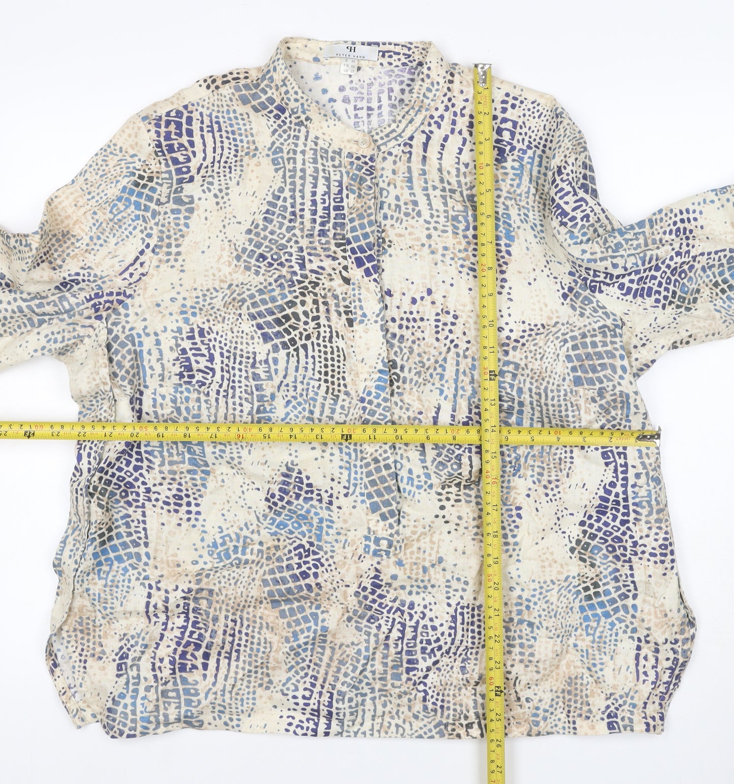 Peter Hahn Women Multicoloured UK 22 Linen 3/4 Sleeve Blouse