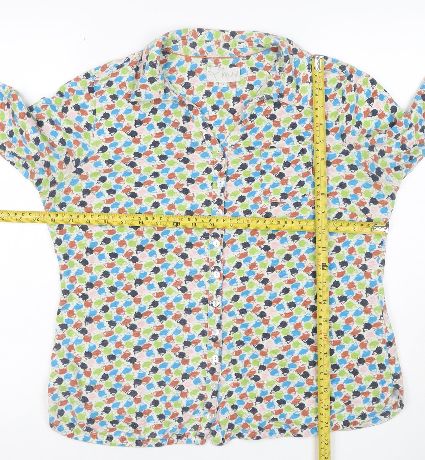 Mistral Women’s Multicoloured Size 12 Geometric Cotton Button-Up Shirt