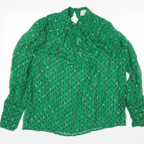 ba&sh Women Green UK 6 Geometric Metallic Long Sleeve Tunic Blouse