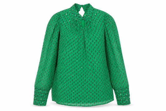 ba&sh Women Green UK 6 Geometric Metallic Long Sleeve Tunic Blouse