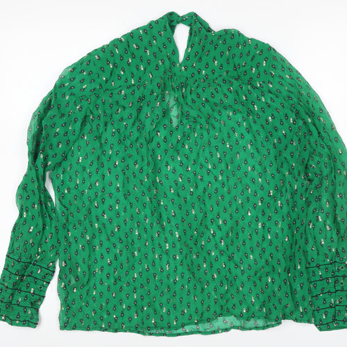 ba&sh Women Green UK 6 Geometric Metallic Long Sleeve Tunic Blouse