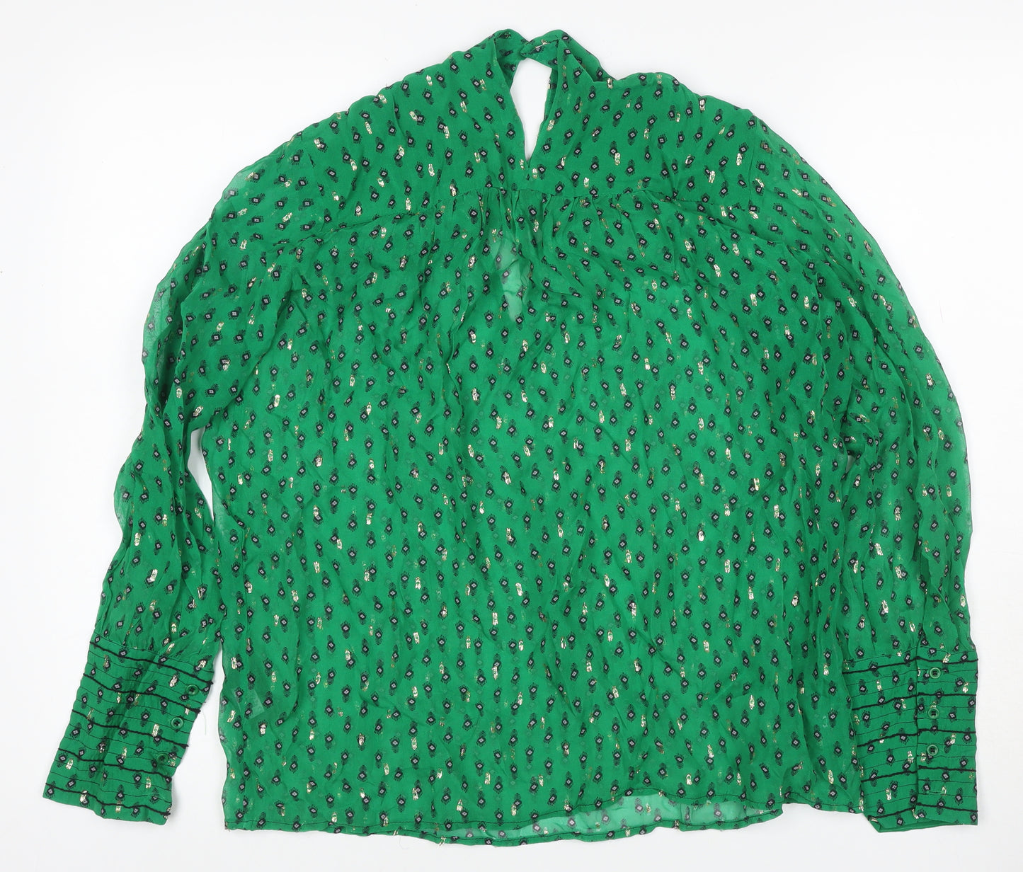 ba&sh Women Green UK 6 Geometric Metallic Long Sleeve Tunic Blouse