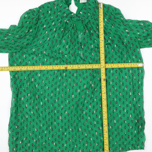 ba&sh Women Green UK 6 Geometric Metallic Long Sleeve Tunic Blouse