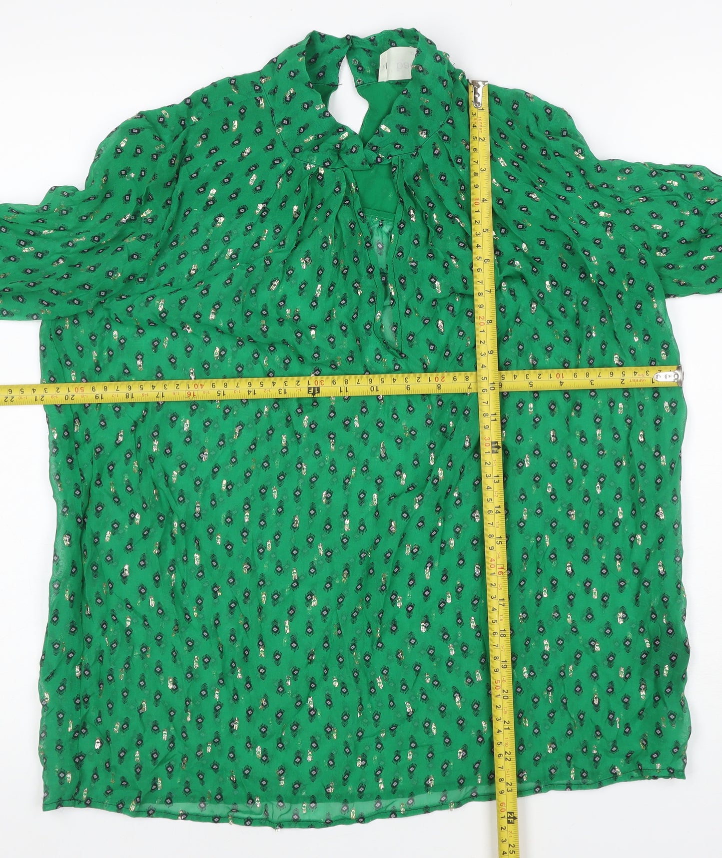 ba&sh Women Green UK 6 Geometric Metallic Long Sleeve Tunic Blouse