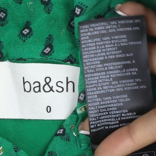 ba&sh Women Green UK 6 Geometric Metallic Long Sleeve Tunic Blouse