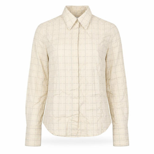 Next Women Beige Check Cotton Button-Up Shirt UK 8 Long Sleeve Collared