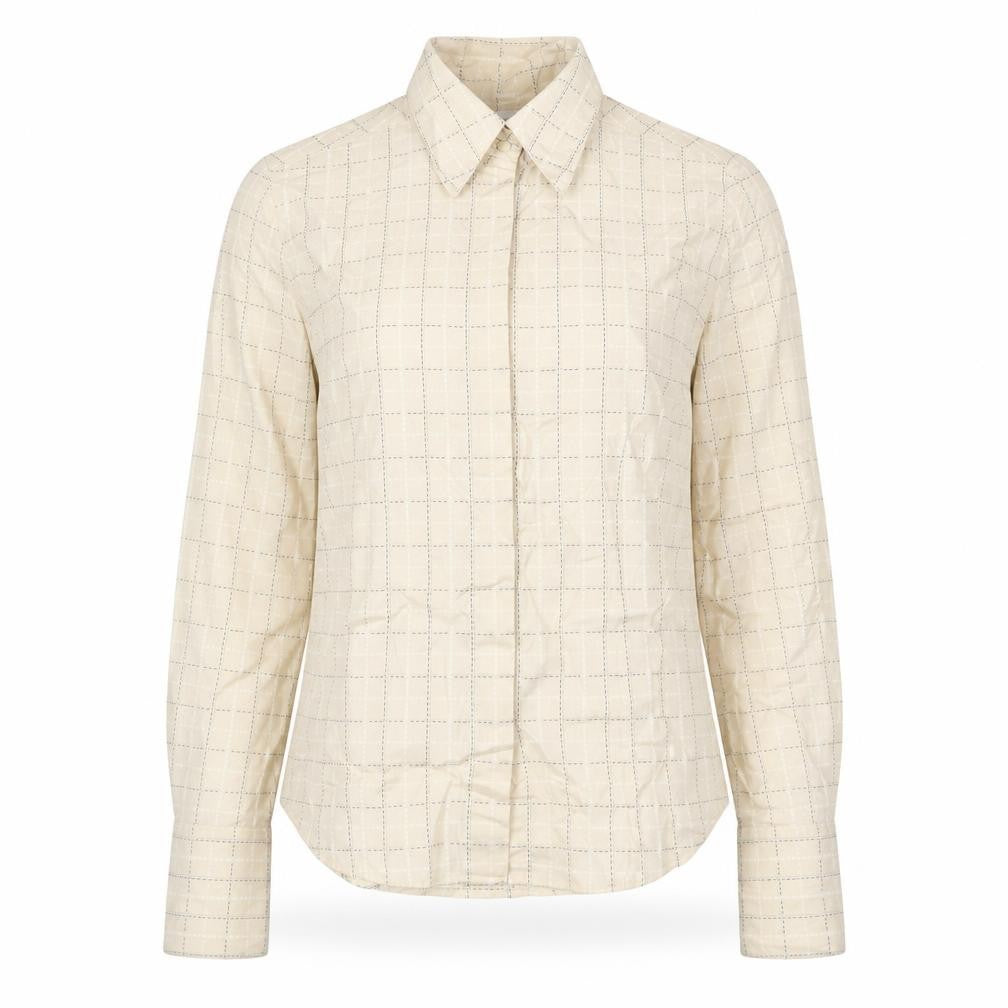 Next Women Beige Check Cotton Button-Up Shirt UK 8 Long Sleeve Collared