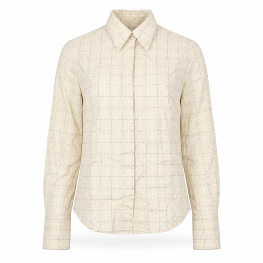 Next Women Beige Check Cotton Button-Up Shirt UK 8 Long Sleeve Collared