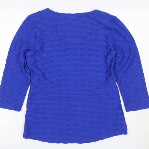 Per Una Women's Blue Size 12 Basic Textured Stretch Long Sleeve Blouse