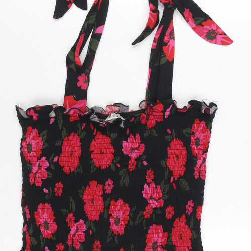Brave Soul Women Black Floral Tie Strap Smocked Camisole Top Size L