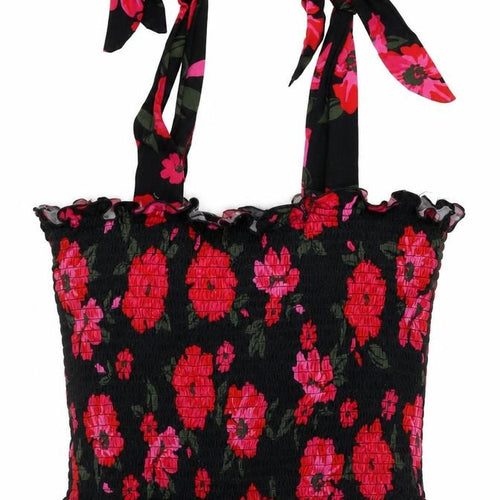 Brave Soul Women Black Floral Tie Strap Smocked Camisole Top Size L